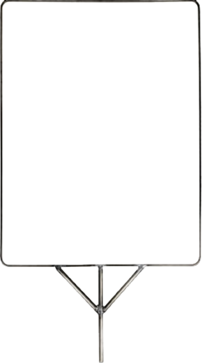 The Kupo KCP-F2436 flag frame is an empty rectangular metal 24" x 36" metal yard sign frame with two support legs and a white background.