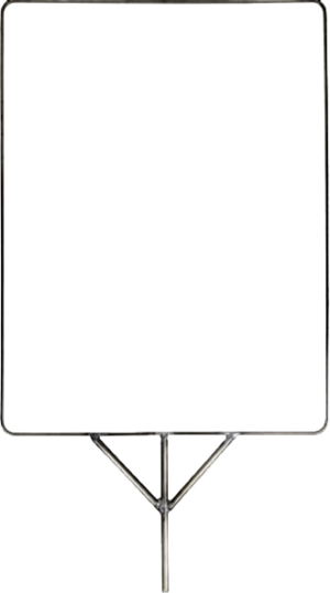 800q-01_122652 The Kupo KCP-F2436 flag frame is an empty rectangular metal 24" x 36" metal yard sign frame with two support legs and a white background.