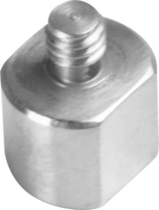 800q-01_122723 Lähikuva Kupo KS-052ST ruostumattomasta teräksestä valmistetusta 3/8"-16-kierteisestä naaras- ja 1/4"-20-kierteisestä sovittimesta, joka on tarkoitettu komponenttien liittämiseen tai kiinnittämiseen.
