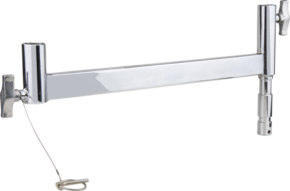 800q-01_122727 The Kupo KS-059 Junior Offset Arm is a shiny chrome-plated metal arm with handles at both ends, a wire locking pin and multiple joints - ideal as an adjustable anchor or support bracket.