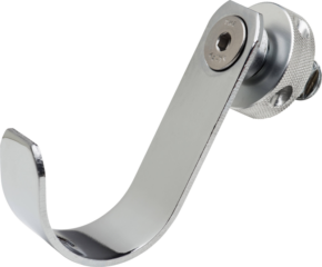 Close-up of the Kupo KS-095 U-hook for 3-way and 4-way fitting with chrome plated curved design, fixed with screw and textured metal washer.