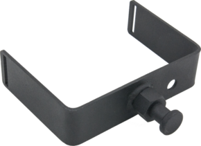 800q-01_122742 The KS-099 Bracket with Hex Stud for Vagabond is a black metal U-shaped bracket with a knob and a hole on one side and two oblong slots at both ends for fastening or adjustment.