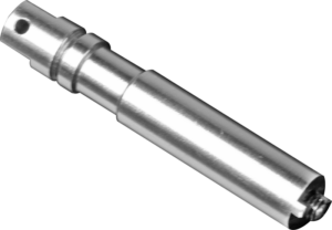 800q-01_122750 Lähikuva Kupo KS-107 Detachable Anti-Spin 5/8" (16mm) Baby Pin -vauvaneulasta, jossa on kiiltävä, uritettu, lieriömäinen metallinen muotoilu, jossa on reikiä, kuvattuna tavallisella valkoisella pohjalla.