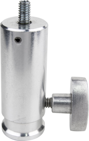 The Kupo KS-116 Baby Receiver with a 1/4''-20 male thread features a silver-coloured metal cylinder with a threaded rod at the top and a screw knob on the side; pictured against a white background.