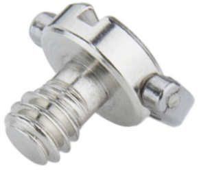 800q-01_122767 Close-up of the Kupo KS-135 1/4"-20 D-ring screw with shiny silver finish, flat groove head and attached D-ring handle for easy hand tightening or loosening. Sold in sets of 5.