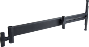 800q-01_122776 The Kupo KS-158B Baby Adjustable Offset Arm is a black metal tool with two clamping knobs and a sliding arm designed to hold objects securely in place. It is illustrated against a plain, light-coloured background.
