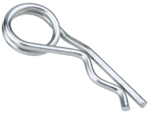 800q-01_122790 Lähikuva Kupo KS-169 Spring Type Safety Pin - R-clip (5 kpl:n sarja), hopeinen metallikiinnike, jota käytetään yleisesti koneiden tappien tai akselien kiinnittämiseen.