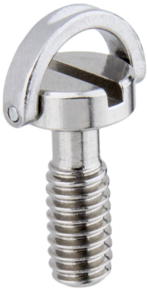 800q-01_122800 Close-up of the Kupo KS-184 1/4"-20 screw with flat head and attached D-ring, designed to securely mount the camera on a tripod.