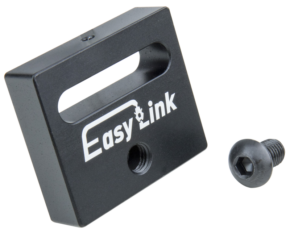 800q-01_122836 Kupo KS-237 Easylink: The Easyrig Frog Clip Bracket is a black, rectangular metal adapter featuring slotted and threaded holes, marked ‘Easy Link’, and shown in the image on a light-coloured background next to a matching hexagon socket screw.