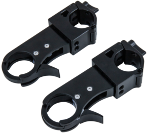 800q-01_122874 Two Kupo KS-281 Catch & Release Clip Sets in black metal, each with a round clamp and release mechanism, are placed side by side on a light background.