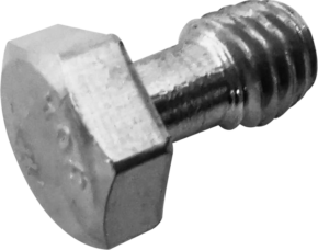 800q-01_122878 Close-up of a Kupo KS-288 3/8"-16 x 5/8" stainless steel hexagon bolt with a threaded shank and a flat hexagonal head, set against a light-coloured background.