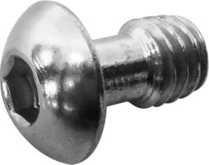 800q-01_122879 Lähikuva Kupo KS-289 3/8"-16 x 5/8" ruostumattomasta teräksestä valmistetusta kuusiokoloruuvista, jossa näkyy sen pyöreä pää ja kierteitetty akseli valkoista taustaa vasten.