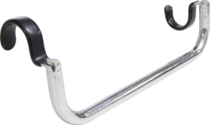 800q-01_122902 Clutch KS-320 Boom Grip, silver metal with black curved handles at both ends, insulated with white background.