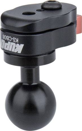 800q-01_122926 Close-up of the KUPO KS-409 quick mount with 26 mm ball and 1/4"-20 thread, designed to hold a camera or light securely.
