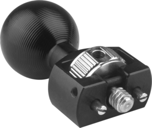 800q-01_122933 The KUPO KS-441 is a black, textured 26 mm ball head camera mount with 1/4"-20 screw and removable ARRI locating pin, ideal for mounting camera equipment or accessories.