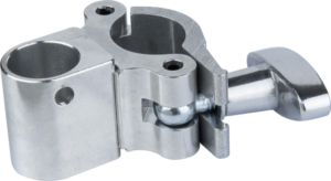 KUPO KS-529C Half Coupler for Gas Spring Arm -kaasujousivarsille on metallinen kiinnitin, jossa on sylinterinmuotoinen aukko, kiristysruuvikahva ja pallonivel, ihanteellinen sauvojen tai putkien kiinnittämiseen ja säätämiseen.