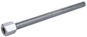 800q-01_122953 KUPO KS-610 shaft extension, a long silver threaded metal rod with a hexagonal nut at one end, shown on a white background.