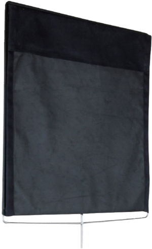 800q-01_123104 Kupo KT-4848TF 48 "x48" Top Hinge Floopy Full Frame Black flag is displayed as a black rectangular flag on a thin silver pole against a white background.