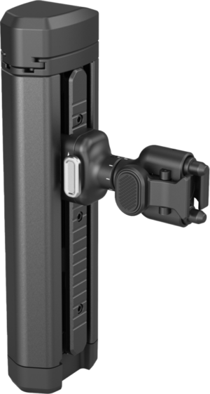 800q-01_128996 The SmallRig 4842 Rotatable Bilateral Quick Release Side Handle is a black, rectangular vertical accessory with a side-mounted adjustable arm and clamp with grooves and buttons for secure attachment and easy adjustment.