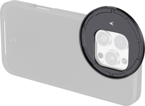800q-01_129005 Equipped with a triple rear camera and flash, the iPhone 16 series camera is partially protected by the SmallRig 4993 FilMov 67mm Attachable Filter Adapter circular black lens cover.