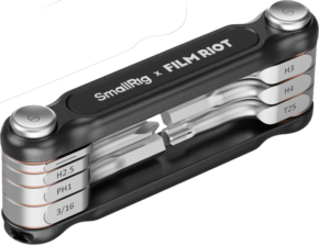 The SmallRig 4374 x FILM RIOT 7-in-1 Tilt Wrench Set (black) features collapsible screwdriver and hexagon sockets marked H2.5, PH1, 3/16, H3, H4 and T25 with multiple angle settings.