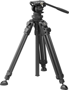 800q-01_129131 SmallRig 4420 Lightweight Video Tripod Kit AD-50 Pro on musta kolmijalka, jossa on säädettävät jalat, kallistuspää, pitkä kahva ja tukeva rakenne.