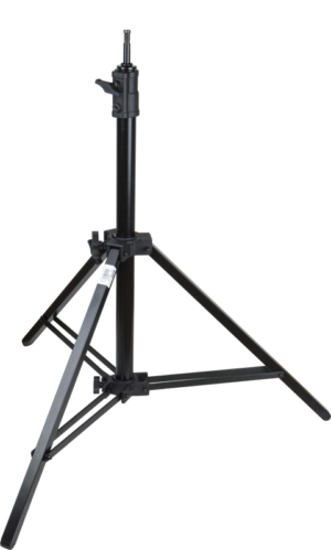 800q-03_119300 The KUPO 163MB Steadicam Stand is a black, adjustable tripod light stand with three wide legs, a vertical centre column and locking mechanisms designed to support lighting equipment for photography or videography.