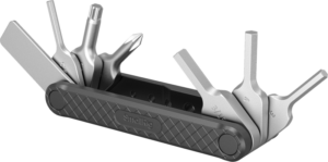 800q-01_128133 The SmallRig 4681 Folding Multi-Tool Kit (black) is a compact multi-tool with a black textured handle, SmallRig branding, and several folding metal hex keys and screwdrivers in various shapes and sizes.