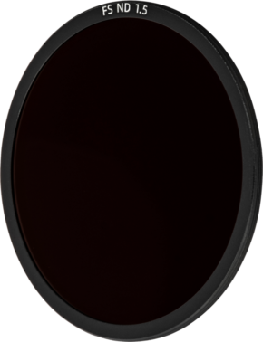 800q-01_128197 The NiSi Cine Filter FS ND 1.5 (5 Stop) for Athena PL-Mount Lenses grey filter is a circular frame of dark glass and black metal that appears against a light background.