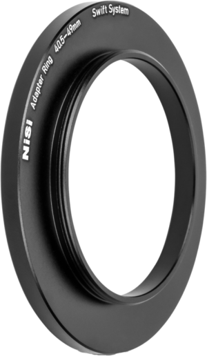 800q-01_128519 NiSi Filter Swift System Adapter Ring 40.5-49mm adapter ring black, made for camera lenses NiSi Filter Swift System Adapter Ring 40.5-49mm adapter ring black, stands upright on a light grey background.
