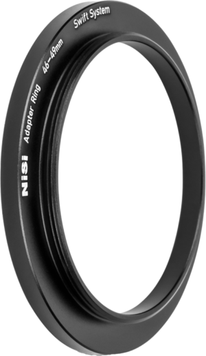 800q-01_128521 The NiSi Filter Swift System Adapter Ring 46-49mm adapter ring with black finish and white edge text is visible against a light background.