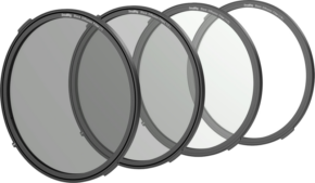 800q-01_128854 SmallRig 4650 Black Diffusion Filter Kit sisältää neljä pyöreää suodatinta, jotka ovat peräkkäin ja joiden läpinäkyvyys vaihtelee tummasta vaaleaan, jotta valon vähennystasot näkyisivät eri tavoin. Suodattimien nimet on merkitty reunoilla.
