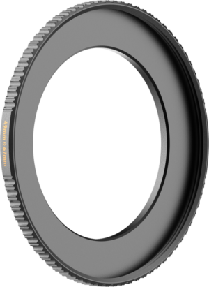 800q-01_129718 The PolarPro Step-Up Ring 49mm-67mm with knurled edges allows you to mount 67mm filters on lenses with a 49mm thread. Shown on a plain white background.