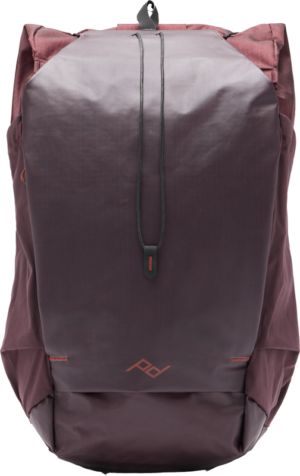 800q-01_129777 The Peak Design Outdoor Backpack 25L - Eclipse features a brown-yellow and dark purple colour scheme with a top flap, sleek minimalist design, subtle logo at the front bottom, centre pull handle and clean lines for a modern look.