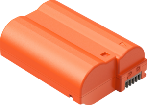 800q-01_129795 SmallRig 4966 USB-C ladattava kamera-akku EN-EL15c on oranssi akkupaketti, jossa on pyöristetyt reunat, liitäntäportti toisessa päässä ja harjanteet yläpinnalla.