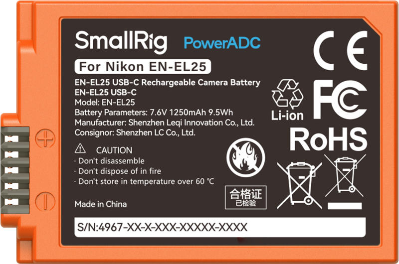 800q-03_129796 SmallRig 4967 USB-C Rechargeable Camera Battery EN-EL25