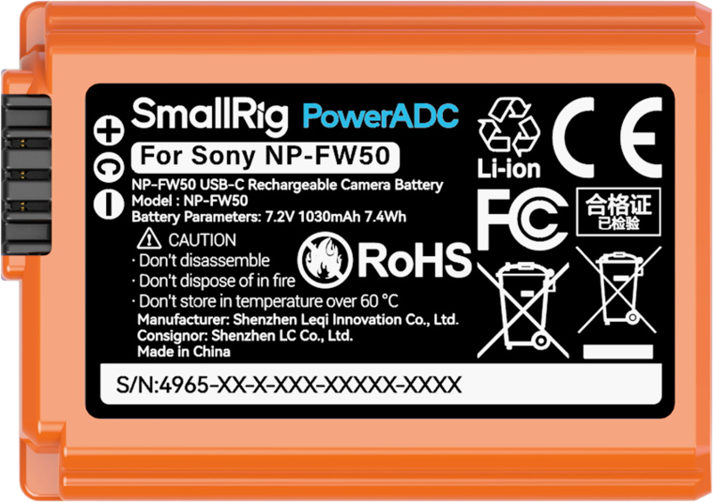 800q-04_129794 SmallRig 4965 USB-C Rechargeable Camera Battery NP-FW50