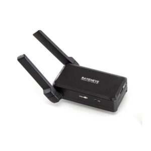 raveneye The black DJI Ronin RavenEye Image Transmission System transmitter with two elevated antennas, indicator lights and port connections is shown on a white background.