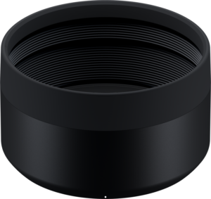A close-up of the Tamron Lens Hood for 150-500mm Di III Sony FE Mount shows its black, matte-finish circular design with a ribbed interior that minimizes lens reflections.