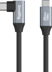 Kaksi mustaa ja hopeaa SmallRig 4791 USB-C (suora ja kulmikas) -datakaapelia, 60 cm pitkä, merkintä 20Gbps 100W.