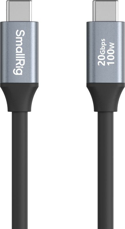 800q-01_130239 SmallRig 4788 USB-C (suora) - USB-C (suora) -datakaapeli 35cm sisältää mustat metalliset liittimet, joissa on merkintä SmallRig ja 20Gbps 100W, mikä tukee nopeaa tiedonsiirtoa ja suurta virransyöttöä.