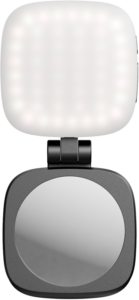 800q-01_130251 SmallRig 4656 Vibe P48 Irrotettava matkapuhelin-LED-videovalaisin (musta) sisältää neliönmuotoisen LED-paneelin pyöreän heijastavan peilin yläpuolella, ja molemmat on sijoitettu tyylikkääseen mustaan kehykseen kompaktia, valaistua käyttöä varten.