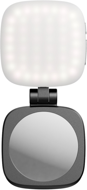800q-01_130251 SmallRig 4656 Vibe P48 Irrotettava matkapuhelin-LED-videovalaisin (musta) sisältää neliönmuotoisen LED-paneelin pyöreän heijastavan peilin yläpuolella, ja molemmat on sijoitettu tyylikkääseen mustaan kehykseen kompaktia, valaistua käyttöä varten.