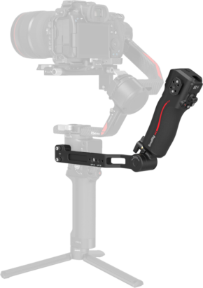 800q-01_130580 Pictured is the SmallRig 4326 Focus Control Handle for DJI RS Series, a detachable black handle with control buttons and red accent, mounted on a gimbal stabilizer with camera, isolated from other equipment.