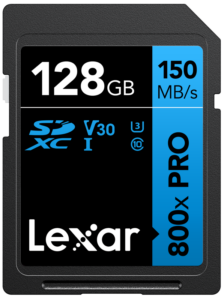 800q-01_128863 Lexar SDHC 800x Pro UHS-I -kortti - 128GB -muistikortti tarjoaa jopa 150 MB/s nopeuden ja on V30, U3, Class 10 -luokiteltu.