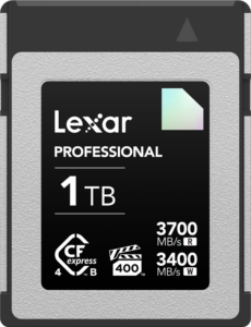 800q-01_128938 Lähikuva Lexar CFexpress 4.0 Pro Diamond R3700/W3400 (VPG400) 1TB -muistikortista, joka tarjoaa jopa 3700MB/s luku- ja 3400MB/s kirjoitusnopeuden.