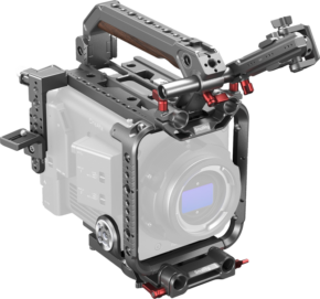 800q-01_130577 The SmallRig 4571 Cage Kit for Sony BURANO is a metal frame with multiple mounting points, handles and support frames attached to the semi-transparent Sony BURANO camera body.
