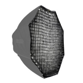1623064691_977 MagMod Magbox Pro 42 Octa Grid, a black octagonal softbox with a grid for directing and diffusing studio light, is presented against a white background.
