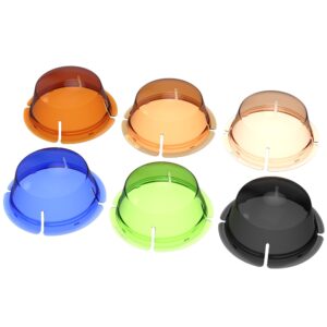 MMXDCOGEL01-01 Kuusi MagMod XL Correction Dome -geeliä oranssin, vaalean oranssin, beigen, sinisen, vihreän ja mustan värisenä on sijoitettu kahteen kolmen hengen riviin valkoiselle taustalle. Jokaisessa läpikuultavassa kupolinmuotoisessa kannessa on neljä aukkoa pohjan ympärillä.