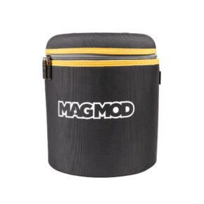 1691582053_064 The MagMod XL case is a cylindrical black case with a yellow zipper and white "MAGMOD" on the front with a white background.